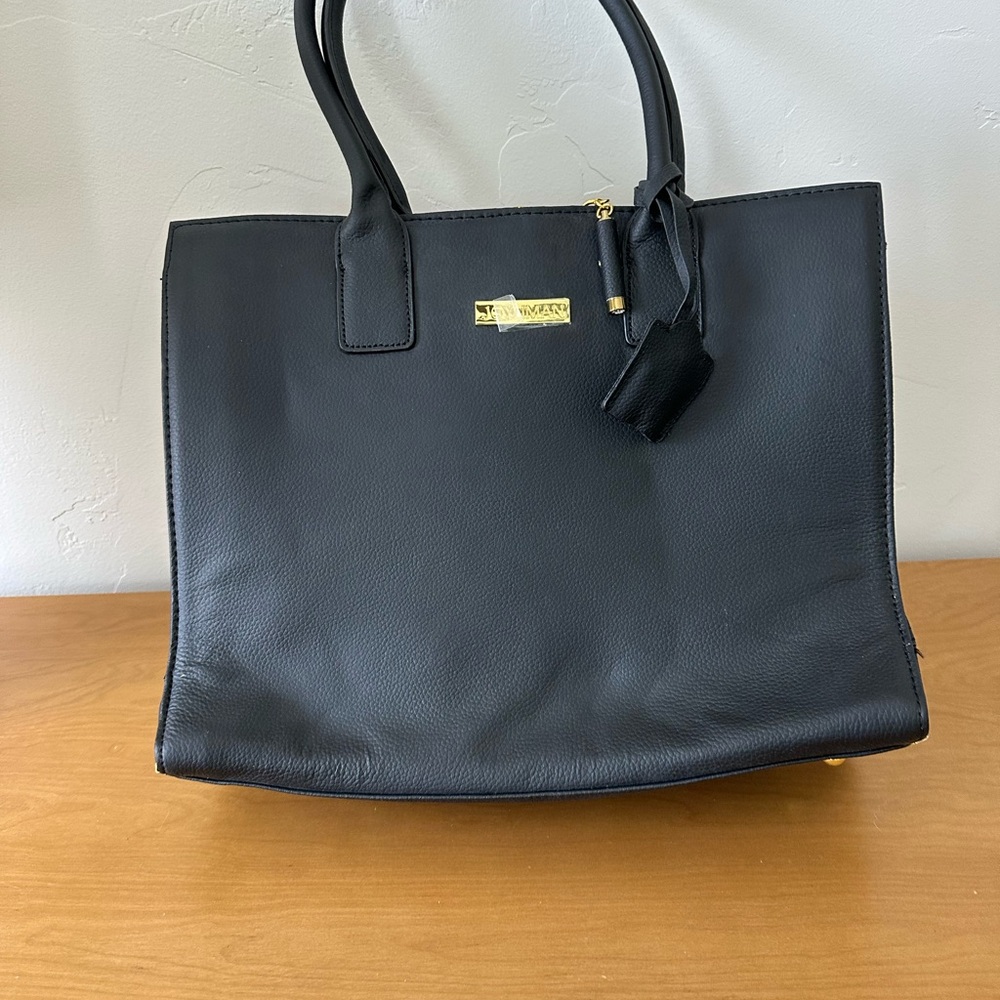 Joy & Iman Black Leather Tote